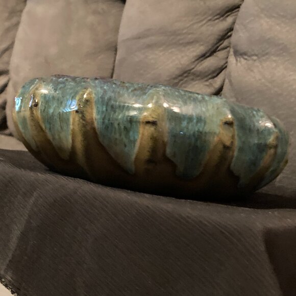 VTG 1960's Brush McCoy Scalloped Pottery Planter/Rose Bowl Vase-Blue/Green-EUC - Picture 2 of 9